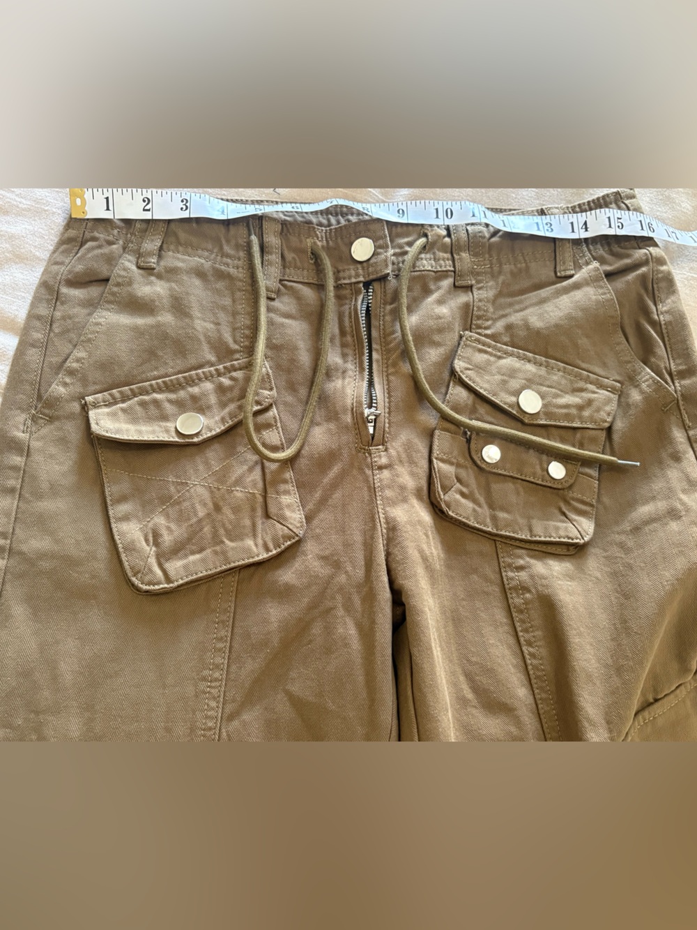 Olive Green Multi Pocket Cargo Utility Pants Drawstring Wide Leg Small - Picture 4 of 6